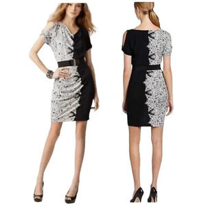 BCBG | Maxazria Helanlie Cowl Neck Stretch Dress Cut out Side Cinched Size S